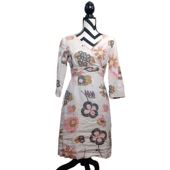 Boden 100% Linen Floral Print Sz 6R Midi Dress - Picture 1 of 11